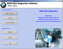 SECONS BMWDiag Main screen