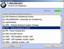 SECONS BMWDiag Control unit selection