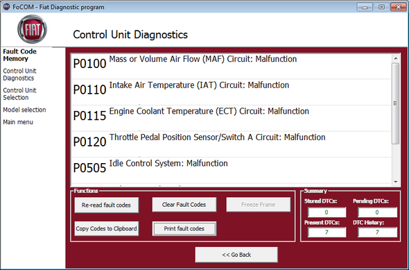 SECONS FiatDiag Fault Codes Memory