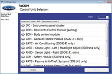 SECONS FoCOM Vehicle selection