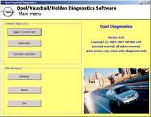 SECONS OpelDiag Main screen