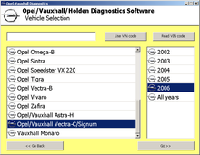 SECONS OpelDiag Vehicle selection