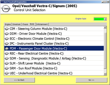 SECONS OpelDiag Control unit selection