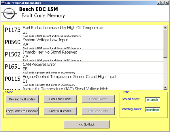 SECONS OpelDiag Fault Codes Memory